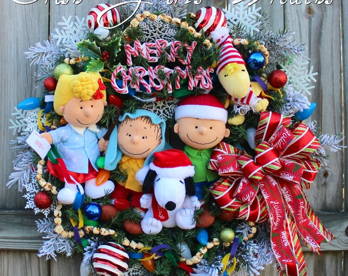 Peanuts Gang Christmas Wreath Charlie Brown Christmas Wreath Etsy