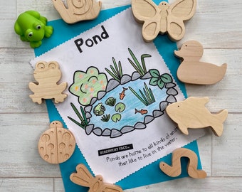 Pond Friends | Wooden Toys for Babies and Toddlers | Cute Montessori Baby Toys | Ladybug, Firefly, Butterfly, Snail, Frog, Duck, Fish