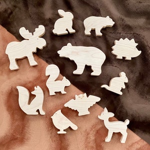 Woodland Animals, classic wooden toys,unique, nursery decor, blocks,Montessori, Waldorf, toddler gift,beautiful, nature table, bear, fox,