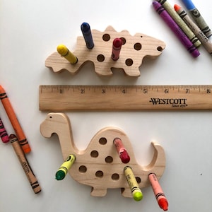 Dinosaurs, wooden toys, unique toddler gift, Montessori, Waldorf preschool fun,creative, imagination, organize, coloring, crayon holder, fun image 5