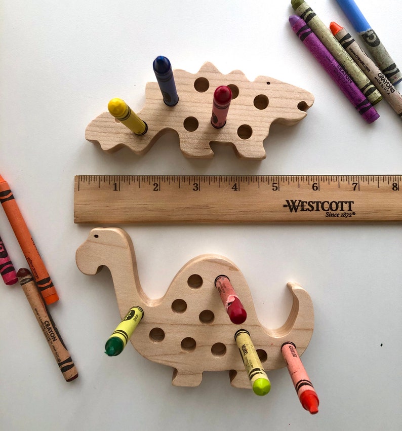 Dinosaurs, wooden toys, unique toddler gift, Montessori, Waldorf preschool fun,creative, imagination, organize, coloring, crayon holder, fun image 5