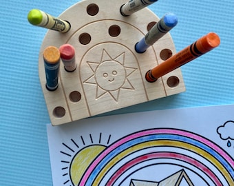 2 Rainbow crayon holders, coloring, toddler play, preschool, hands on, wooden toy, Montessori, Waldorf, playroom, nursery decor