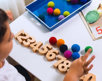 Love Math! Wooden numbers,preschool learning, toddler gift, Montessori,Waldorf toy, unique, child dev. Math skills playful learning