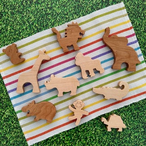 Wooden Zoo Animal Toys: Montessori Baby Toddler Set