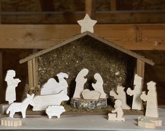 Deluxe Unique Wooden Nativity Set, Christmas story, wooden block play, awesome wooden toys, Xmas love, Gorgeous woodworking, Toddler fun