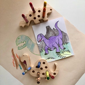 Dinosaurs, wooden toys, unique toddler gift, Montessori, Waldorf preschool fun,creative, imagination, organize, coloring, crayon holder, fun image 6