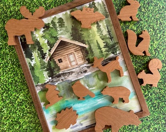 Solid cherry wood woodland set, woodland animals, gorgeous detail, excellent baby gift
