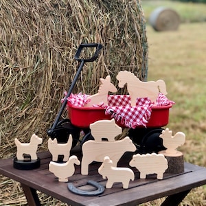 Maple Wood Farm Animal Toys: Montessori Stacking Blocks, 10 Piece Set