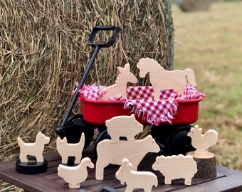 Unique Wooden Farm Animal Toys, Baby, Toddler, Decor, Birthday Gift, wood toy for toddler, Montessori,  Baby Gift, Animals, wooden block fun