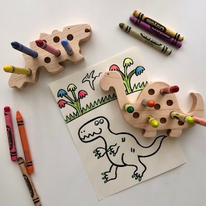Dinosaur Crayon Holder: Wooden Montessori Toddler Toy (Set of 2)