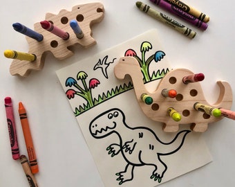 Dinosaurs, wooden toys, unique toddler gift, Montessori, Waldorf preschool fun,creative, imagination, organize, coloring, crayon holder, fun