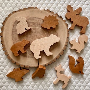 Holz Waldtier Spielzeug: Montessori Ahorn & Kirsche Set