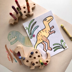 Dinosaurs, wooden toys, unique toddler gift, Montessori, Waldorf preschool fun,creative, imagination, organize, coloring, crayon holder, fun image 8