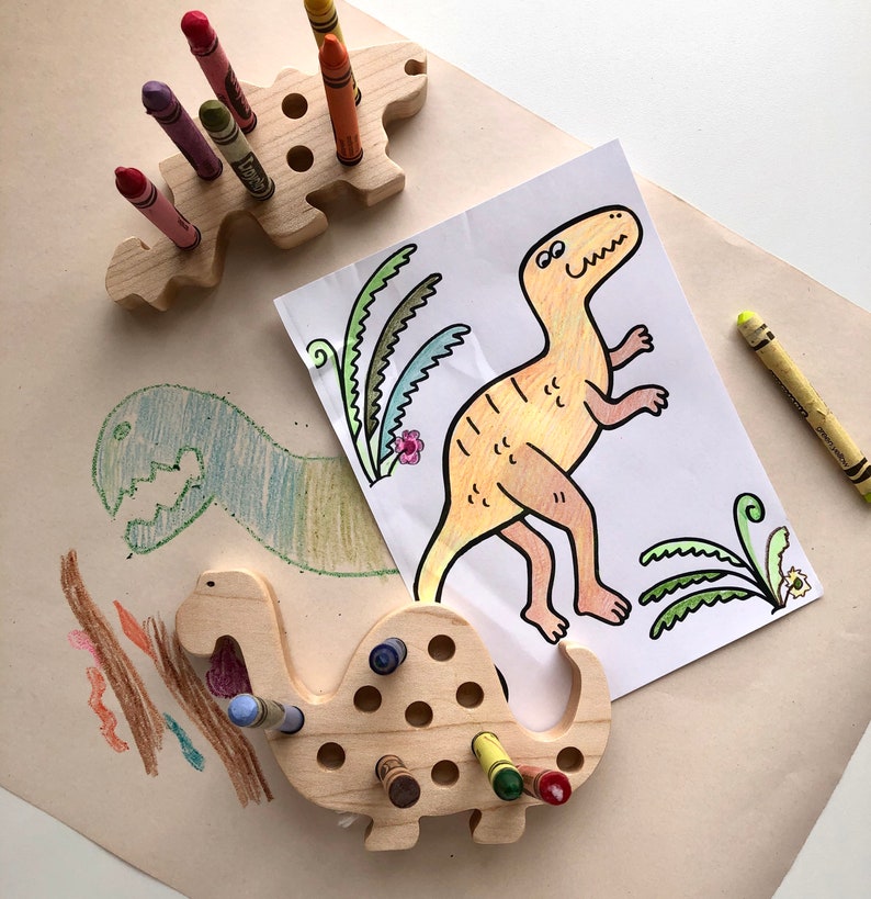 Dinosaurs, wooden toys, unique toddler gift, Montessori, Waldorf preschool fun,creative, imagination, organize, coloring, crayon holder, fun image 8