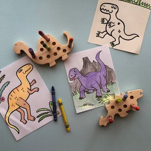 Dinosaurs, wooden toys, unique toddler gift, Montessori, Waldorf preschool fun,creative, imagination, organize, coloring, crayon holder, fun image 7