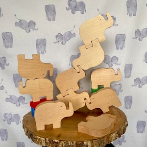 Maple Stacking Elephants: Montessori Wooden Toy, Toddler Gift