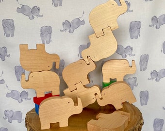 Stacking Elephants, wooden toys,  hands on, toddler gift, preschool, balance, math skills, Montessori, Waldorf, building blocks, best gift,