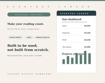Hoja de cálculo para el seguimiento de lecturas en Google Sheets y Excel / Registro de libros, lista de libros pendientes, calificaciones y estadísticas de lectura