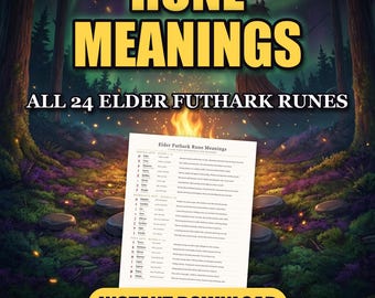 Rune Chart Printable, Elder Futhark 24 Rune Meanings Cheat Sheet, Instant Download PDF