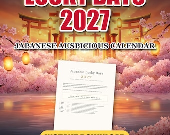 Lucky Days 2027 Calendar Printable, Japanese Auspicious Dates Planner, Instant Download PDF