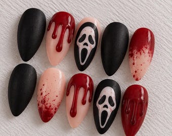 Handmade Scream-Inspired Press-On Nails | Gothic Bloody Drip Stiletto Set| Fake Nails | Everyday Manicure 