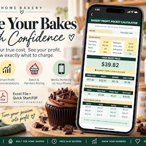 Home Bakery Pricing Calculator Spreadsheet | Recipe Cost, Profit & Pricing Tool for Home Bakers | Excel Template