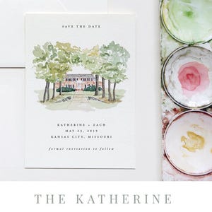 Individuell illustrierte Save the Date, Individuell illustrierte Hochzeitseinladung, Venue Save the Date, Venue Illustration