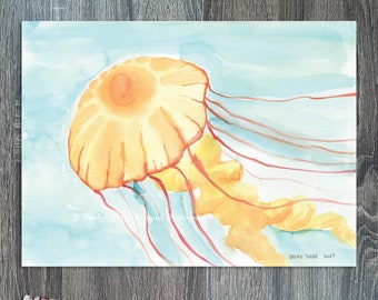 Jellyfish Watercolor Painting, Painting, Wall Decor, Wall Art, Nautical Art, Nautical Decor, Nautical Art, Jellyfish Painting