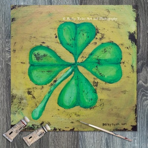 Shamrock Painting: Acrylic Celtic Art on Canvas - 12x12