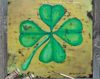 Shamrock Original Painting, Acrylic on Canvas Board, Celtic Art, Celtic Decor, Shamrock Art, St Patricks Day Art, Cottagecore, Wall Art