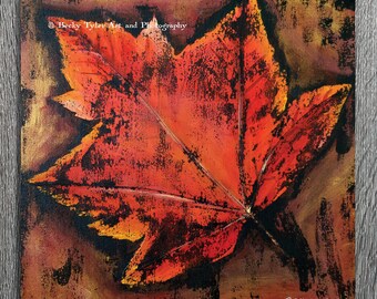 Autumn Leaf Original Painting, Acrylic on Canvas Board, Autumn Decor, Thanksgiving Decor, Wall Art, Cottagecore, Farmhouse Decor