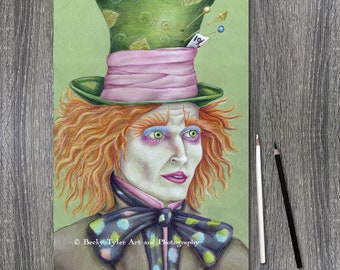 Chapelier fou, Alice au pays des merveilles, Johnny Depp, fan art, art du film, fan art de Tim Burton, dessin au crayon