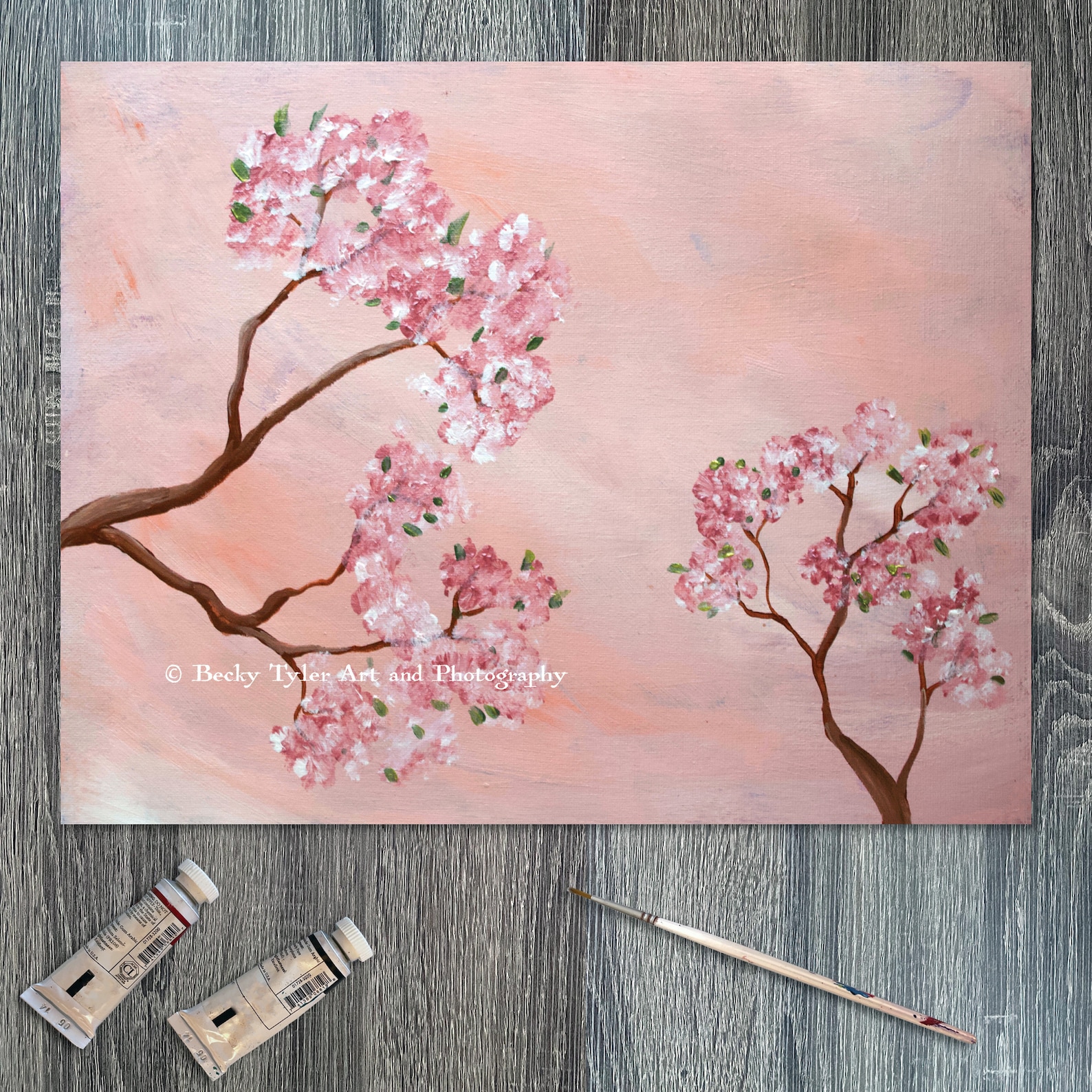 Cherry Blossom Painting, Acrylic on Canvas Board, Acrylic Painting ...