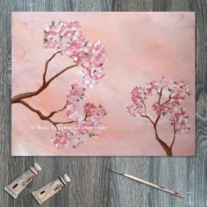 Cherry Blossom Painting: Acrylic Flower Art on Canvas (11x14)