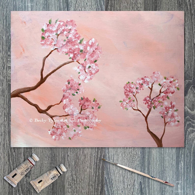 Cherry Blossom Painting, Acrylic on Canvas Board, Acrylic Painting ...