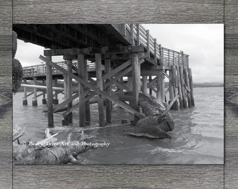 Beach Pier,  Black and White Photography, Nautical, Cottagecore, Farmhouse Decor, Print, Archival Print
