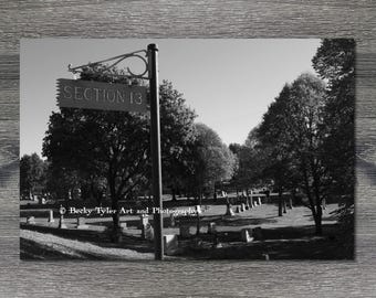 Graveyard Photography Print: Black and White Cemetery Wall Art