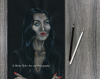 Carolyn Jones als Morticia Addams, Fan Art, Filmkunst, Horror Kunst, Addams Family