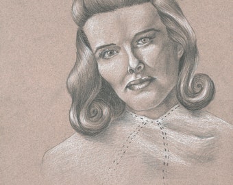 Katherine Hepburn Portrait, Fan Art, Graphite Pencil Drawing