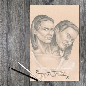 Sarah Paulson como Las Gemelas, American Horror Story Freak Show, Arte de Fan, Arte de Terror, Arte de Freak Show, Dibujo a Lápiz