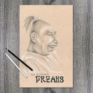 Schlitze de Freaks 1932, Dibujo a lápiz, Arte a lápiz, Arte de cabeza de alfiler, Arte circense, Arte de espectáculos de fenómenos, Arte mural, Decoración de pared