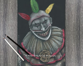 Twisty le clown, AHS Freak Show, Fan Art, Art du film, Art de l'horreur, histoire d'horreur américaine, dessin, dessin pastel, 11 x 17