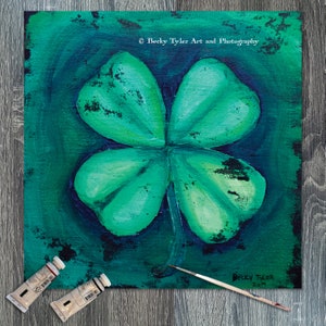 Shamrock Painting: Acrylic Celtic Art on Canvas Board