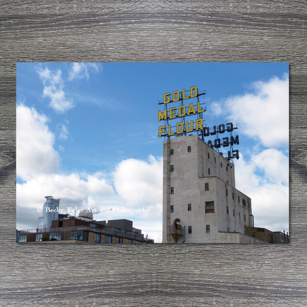 Minneapolis Innenstadt, Gold Medaille Mehl Schild, Mill City Ruins, Digitalfotografie, Giclée Druck, Stadtbild, Druck, Reise Druck