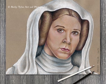 Princesa Leia, Fan De Arte, Dibujo, Dibujo A Lápiz, Arte De Pared, Decoración De Pared, Arte De La Película, Dibujo A Lápiz De Color