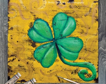 Shamrock Painting: Acrylic and Ink Celtic Art on Canvas