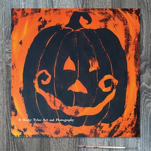 Original Halloween Pumpkin Painting: Acrylic Autumn Decor (12x12)