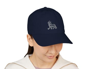 Embroidered Zodiac Woodcut Cap: Organic Cotton Dad Hat, Gothic Style (4 Colors)