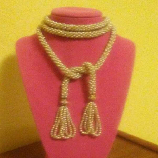 Flapper Woven Faux Pearl and Aurora Borealis Sautoir Tassel Necklace