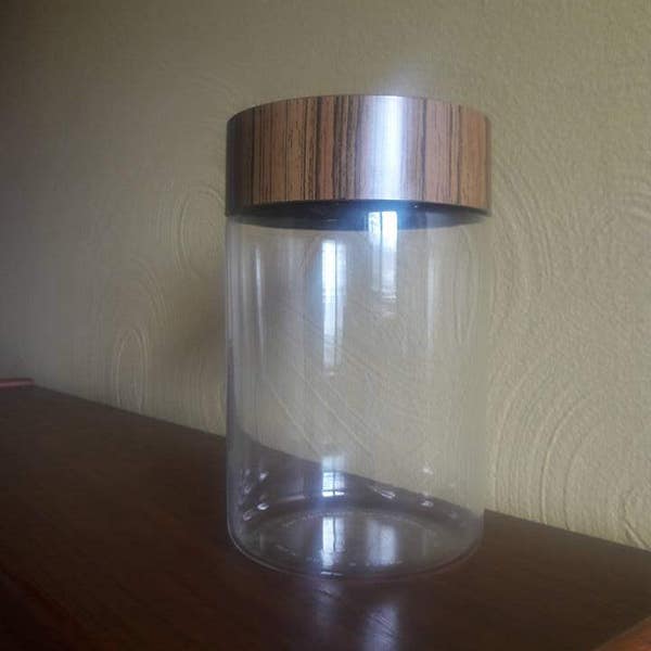 Vintage Pyrex Corning Brown Woodgrain Glass Canister -  Stack N See -  1 1/2 Quart